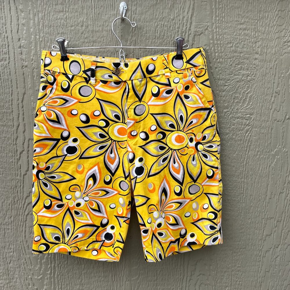 Loudmouth Shorts Mens 30x11 Floral Chino Golf Flat Front Yellow‎